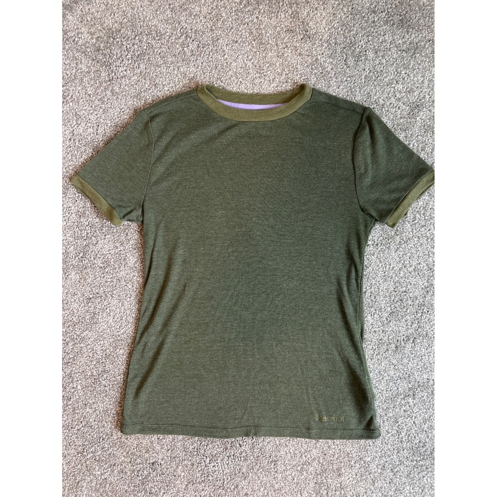 Marmot Womens XS Heathered Olive Green Ringer Short Sleeve Hiking T-Shirt